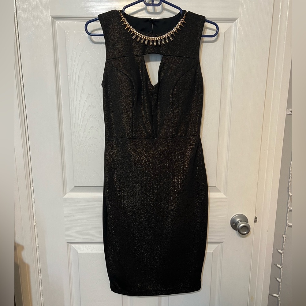 Bisou Bisou Black and Gold Cocktail Dress